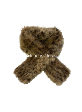 自有工厂/还原版/渐变皮草短款豹纹围脖围巾秋冬加厚保暖