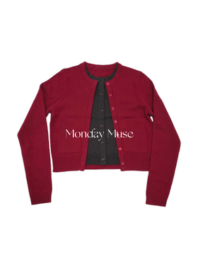 自有工厂/还原版/RA同款修身显瘦假两件撞色纽扣针织开衫毛衣女