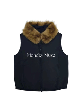 自有工厂/可比对/可拆卸毛领黑色百搭保暖马甲背心女2025冬季新款