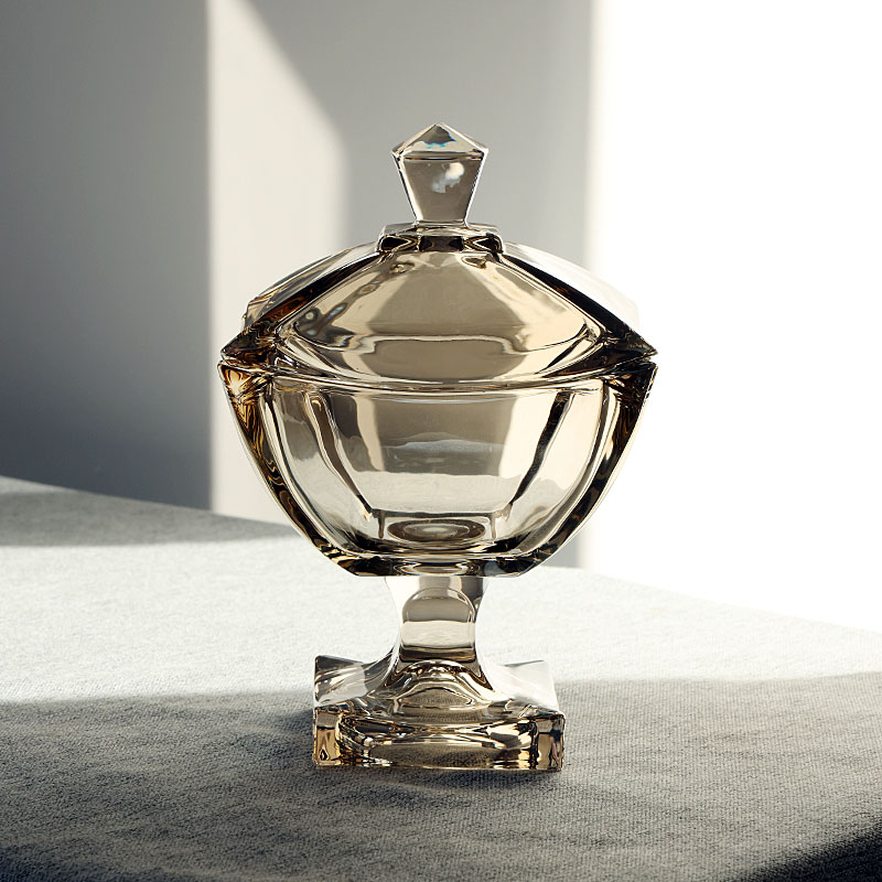 轻奢创意高脚带盖水晶玻璃糖果罐