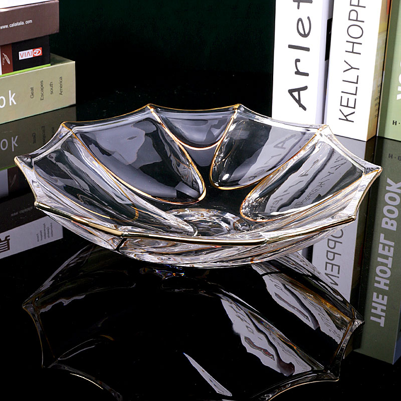 欧式轻奢风客厅茶几玻璃果盘描金