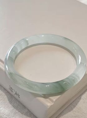正品天然新疆天山冰种雪不知春圆圆条手镯飘花女款石镯饰品少女镯
