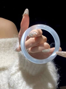 玉镯天然翡翠玛瑙冰蓝送礼手镯女白月光淡紫色荔枝冻冰透飘花镯子