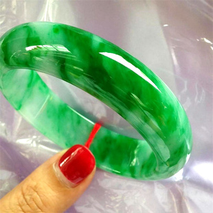 缅甸天然A货翡翠冰糯种辣绿飘花帝王绿翡翠玉石女款手镯飘绿道具