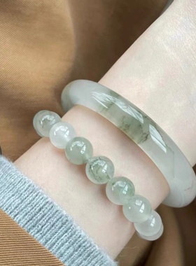 新中式细圆条手镯子飘花半山半水翡翠玛瑙女款天然新疆冰翠金丝玉