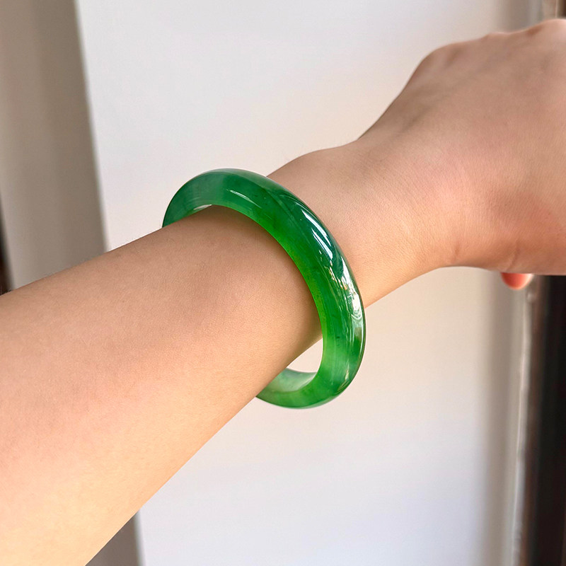 天然冰种翡翠玉镯祖母绿缅甸A真帝王绿手镯道具拍照儿童琉璃手镯