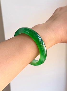 天然冰种翡翠玉镯祖母绿缅甸A真帝王绿手镯道具拍照儿童琉璃手镯