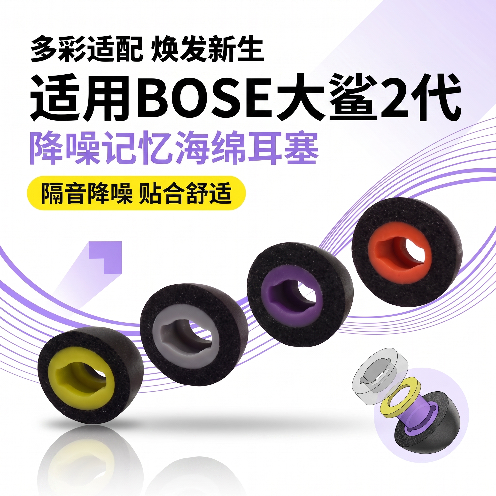 适用BoseQC大鲨2/3/4代防滑耳塞运动防掉降噪耳机塞记忆海绵塞