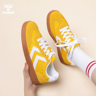 hummel秋冬季德训鞋经典复古T头鞋男休闲女鞋刺绣板鞋情侣鞋黄色