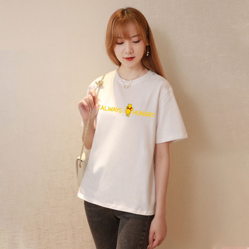 夏季白色字母维尼熊短袖t恤短袖