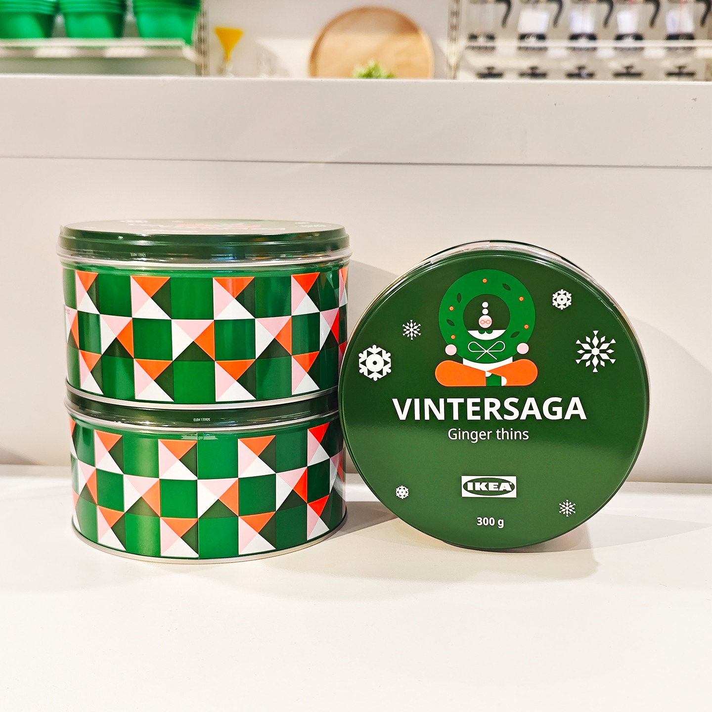 包邮宜家圣诞绿罐生姜薄片饼干350g/罐瑞典进口IKEA喜庆礼物代餐