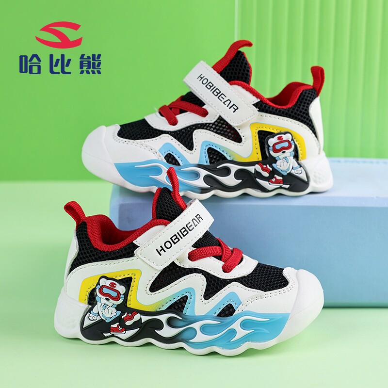 哈比熊男童闪灯学步鞋网鞋2026夏季单网鞋镂空透气儿童发光运动鞋