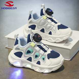哈比熊童鞋男童闪灯鞋春秋季新款网面透气软底儿童发光灯鞋学步鞋