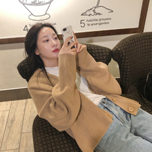 早秋新款 韩国chic简单慵懒百搭休闲蝙蝠袖针织开衫毛衣外套女