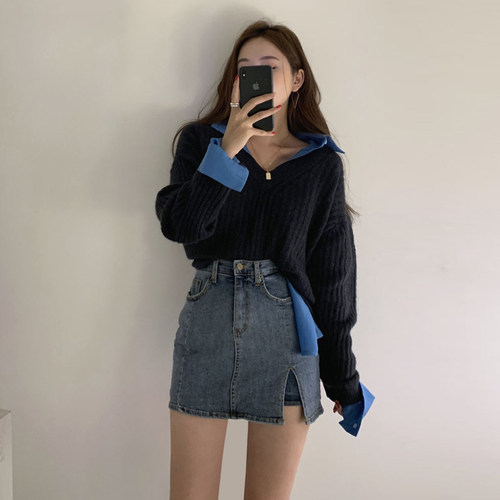 短裙极简少女心思侧开叉缺口