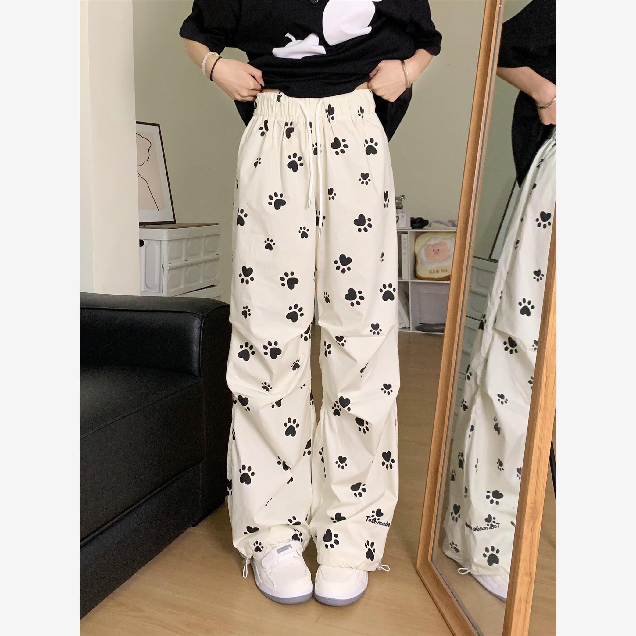 做梦特长生 可爱狗爪爪垂感白色女夏季薄款宽松直筒裤休闲阔腿裤