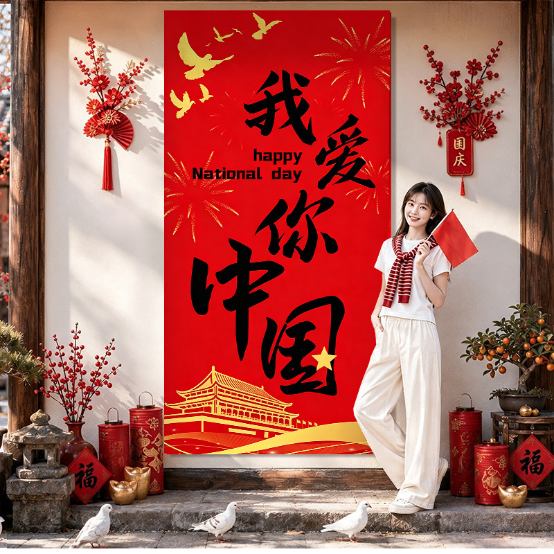 中秋国庆双节挂布布置场景条幅背景场景装饰商场门店铺拍照背景布