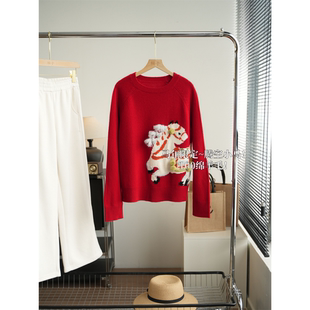 女神同款！马年限定！腾空小马100绵羊毛针织衫圆领套头毛衣女26