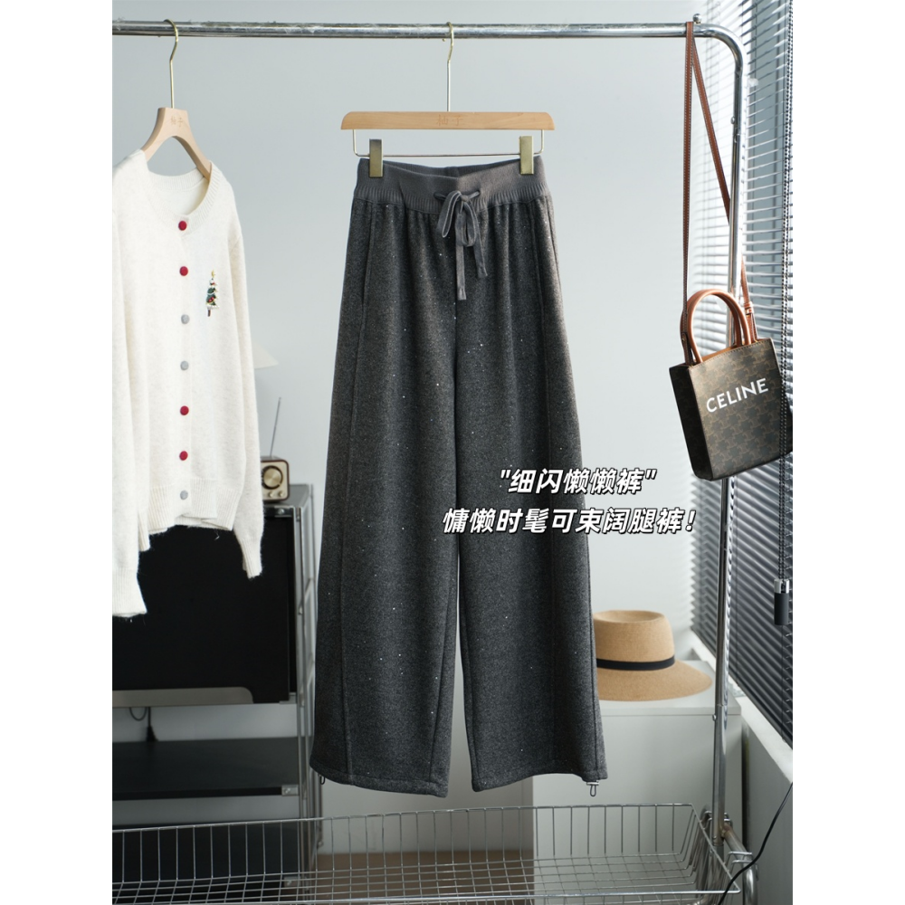 细闪懒懒裤！慵懒篙级感仿羊绒质感亲肤垂坠宽腰可束脚直筒阔腿裤,女装/女士精品,休闲裤,淘宝优惠券,粉丝福利购,淘宝优惠卷
