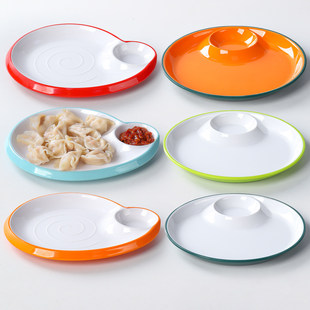 密胺瓷水饺醋料盘带饺子碟宴席子母盘大虾饭店薯条盘子商用塑料
