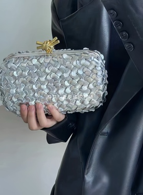 真皮新款手工编织Kont花瓣晚宴包华丽女士手拿包化妆晚宴晚装女包