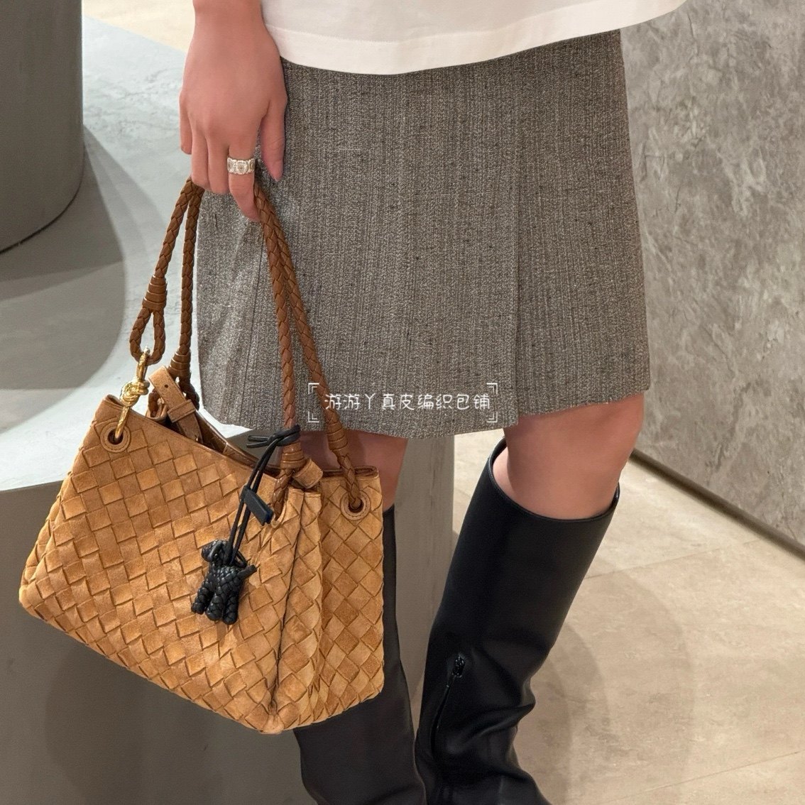 时尚潮流手工编织真皮女包降落伞包蝴蝶结斜挎手提单肩腋下女手袋