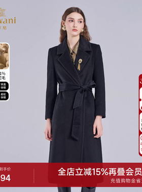 乔万尼羊驼毛大衣中长款系带收腰黑色高级感气质毛呢外套EF4A218
