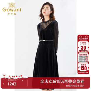 丝绒长袖 商场同款 连衣裙高级感重工蕾丝裙EI3E210 新品 乔万尼秋装