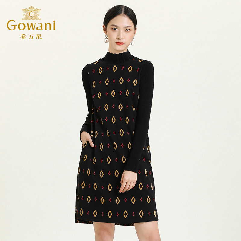 乔万尼秋冬女装商场同款长袖连衣裙气质高级感时尚修身显瘦中长裙