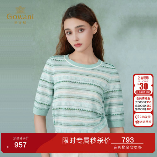 乔万尼提花条纹针织衫女2026秋季新品宽松减龄针织上衣EM2M859