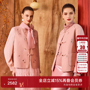 乔万尼粉色毛呢外套女短款气质通勤风宽松设计感冬装ED4B786