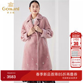 乔万尼商场同款 优雅西服领设计美利奴羊毛保暖皮草大衣气质高级感