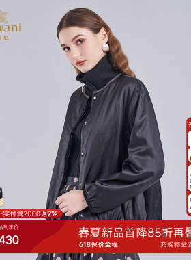 乔万尼2025冬中性风立领女短款黑色拉链夹克外套时尚棉服ED4K726