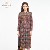 乔万尼2025秋冬长袖 收腰印花连衣裙气质优雅高级感长裙子ED3E285