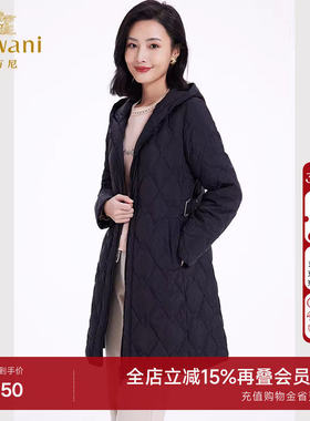 乔万尼白鸭绒羽绒服商场同款格纹中长款收腰设计好看流行EF4T185