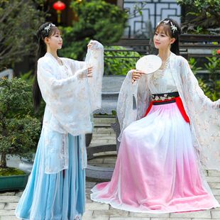 原创汉服齐腰襦裙对襟中国风白菜价超仙飘逸夏季刺绣款套装全套