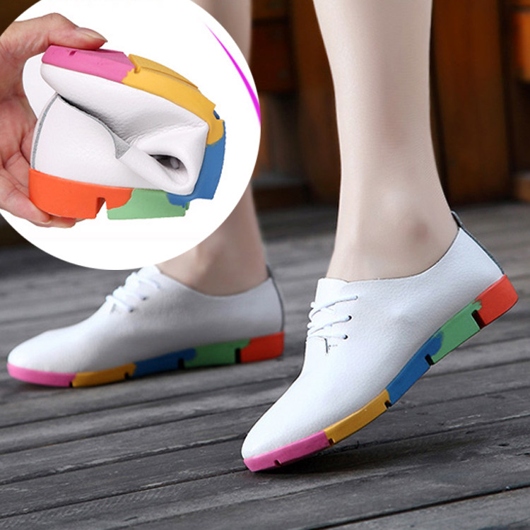 女试皮鞋薄款尖头绊带短脸浅口白鞋你是远动单鞋大妈肥脚扦鞋平底