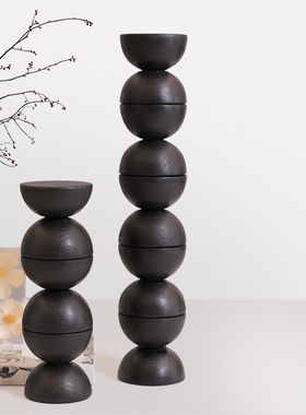 中古风复古玄关创意摆件实木台面黑色特色装饰品设计师小众艺术品