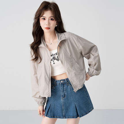灰色小个子防晒衣女夏季短款宽松立领遮阳透气防晒服衫薄款外套潮