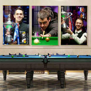 台球厅装饰画桌球室丁俊晖奥沙利文挂画中式八球房台球室背景壁画