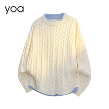 YOA假两件针织衫2025年新款宽松白色毛衣男秋冬季加绒加厚打底衫