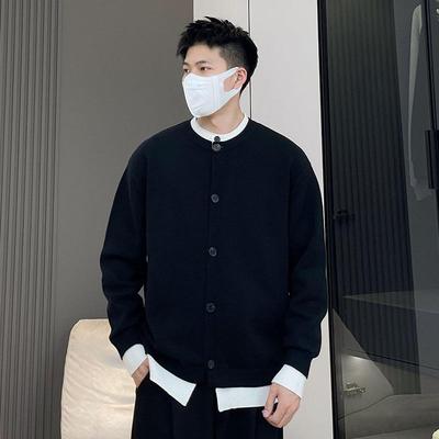 YOA秋冬新款针织开衫毛衣男士假两件气质时尚外套纯色男装M24369