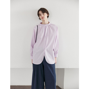 SOMETHING 高密棉领口荷叶边不对称设计感纯色衬衫