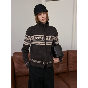 SOMETHING 100%美丽奴羊毛 撞色立体提花费尔岛毛衣北欧风毛衣