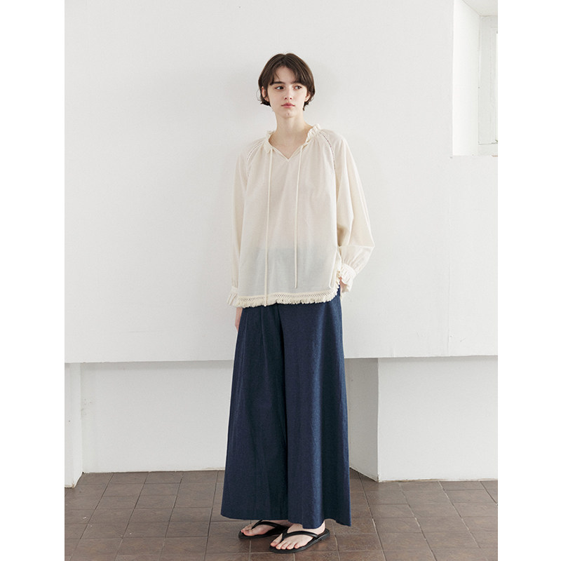 SOMETHING  进口面料肌理感木耳绑带衬衫