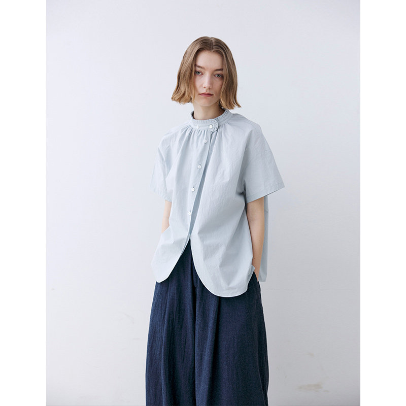 SOMETHING60支高细长绒棉水果酵素荷叶领衬衫