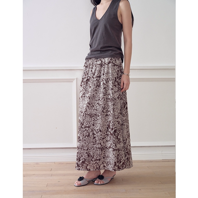 SOMETHING 桑蚕丝铜氨混纺植绒立体提花柔软松紧腰半裙