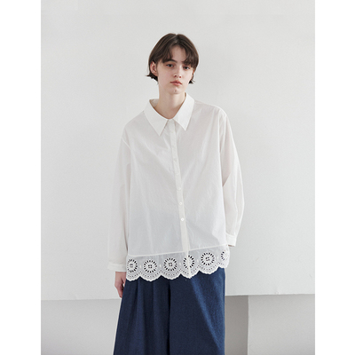 SOMETHING 下摆拼接镂空花边宽松衬衫