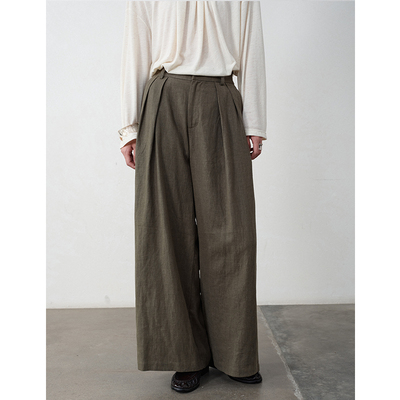 SOMETHING 天丝亚麻 通勤百搭 2色半松紧腰长裤