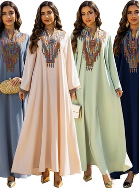 印尼中东外贸女装阿拉伯长袍绳绣刺绣迪拜旅游礼服连衣裙Dresses